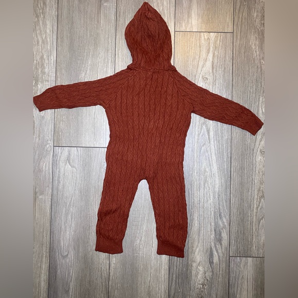 EUC Jamie Kay 3Y Hooded Cable Knit Long Sleeve Button Front Rust Brown Jumpsuit - Picture 6 of 6